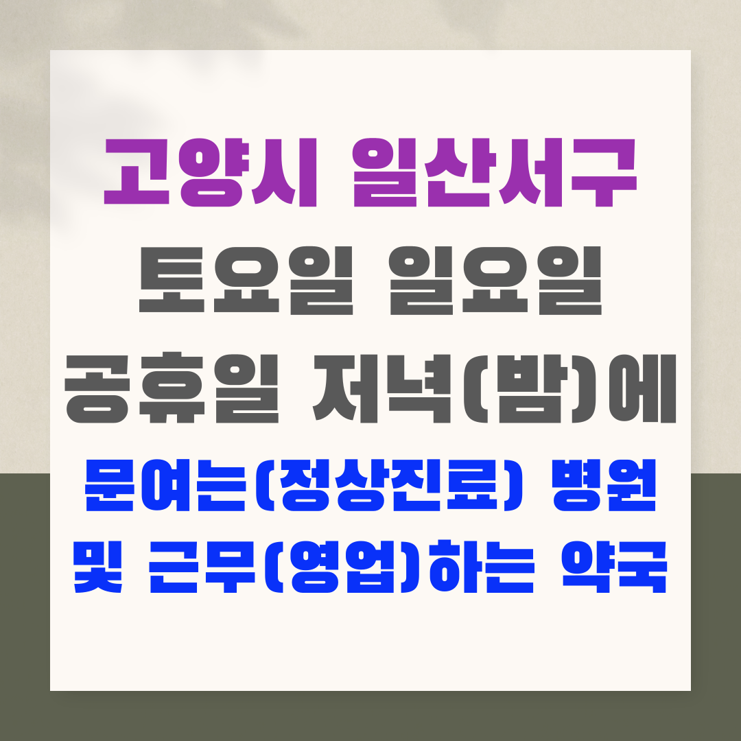 고양시 일산서구 토요일 일요일 공휴일 저녁(밤)에 문여는(정상진료) 병원 및 근무(영업)하는 약국