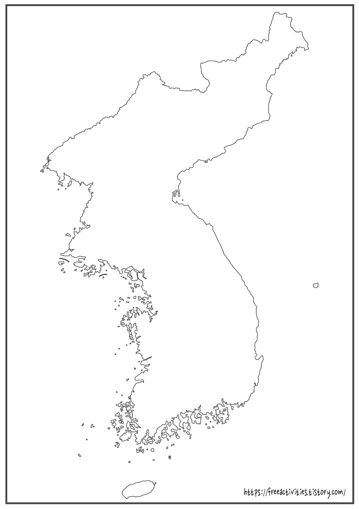한국 및 한반도 지도 - 무료 컬러링 도안 / 색칠공부 / Coloring Page
