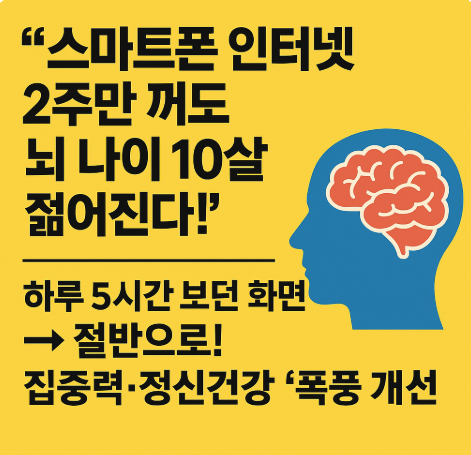스마트폰 인터넷 2주만 꺼도 뇌 나이 10살 젊어진다! 스마트폰 인터넷 2주만 꺼도 뇌 나이 10살 젊어진다!