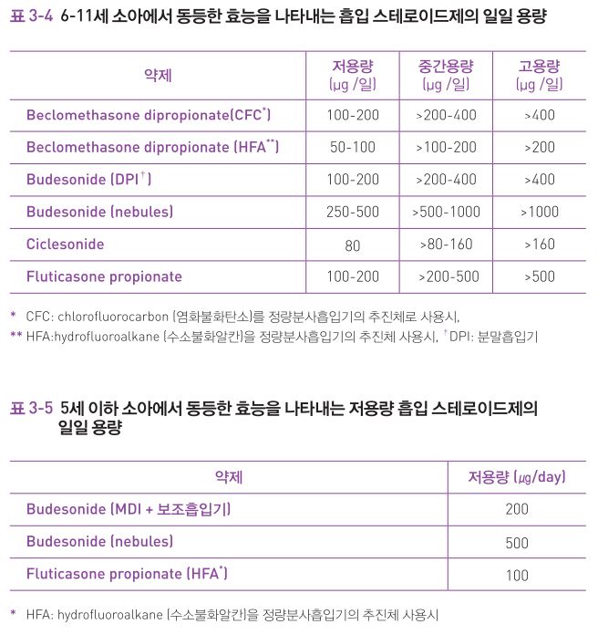 스테로이드 용량 범위