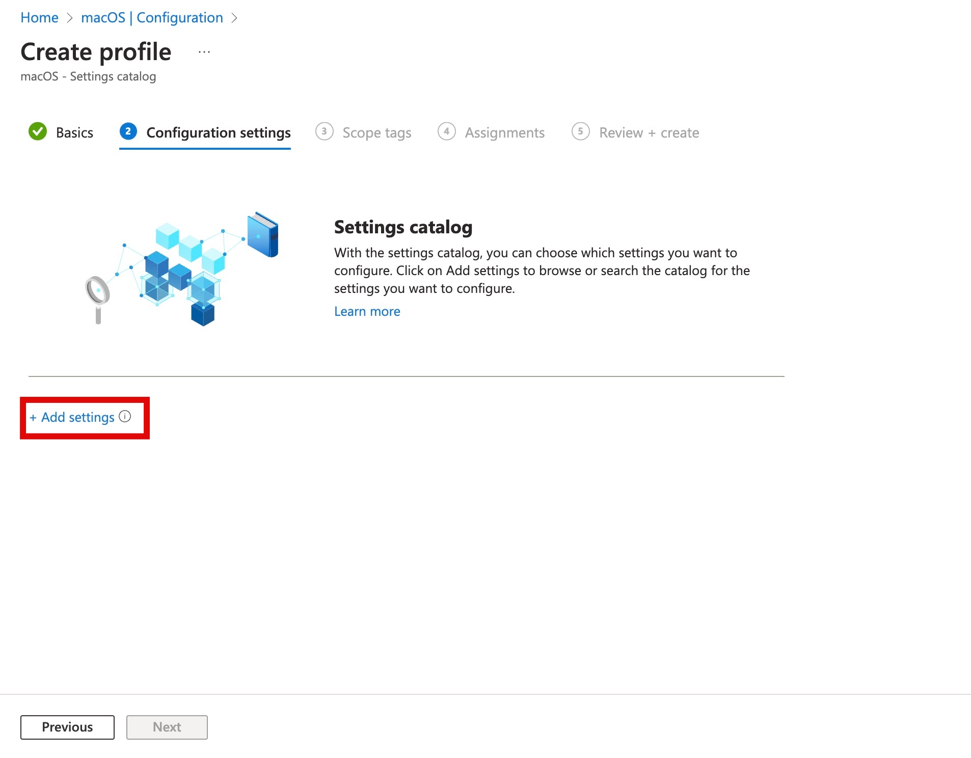 Intune catalog add settings