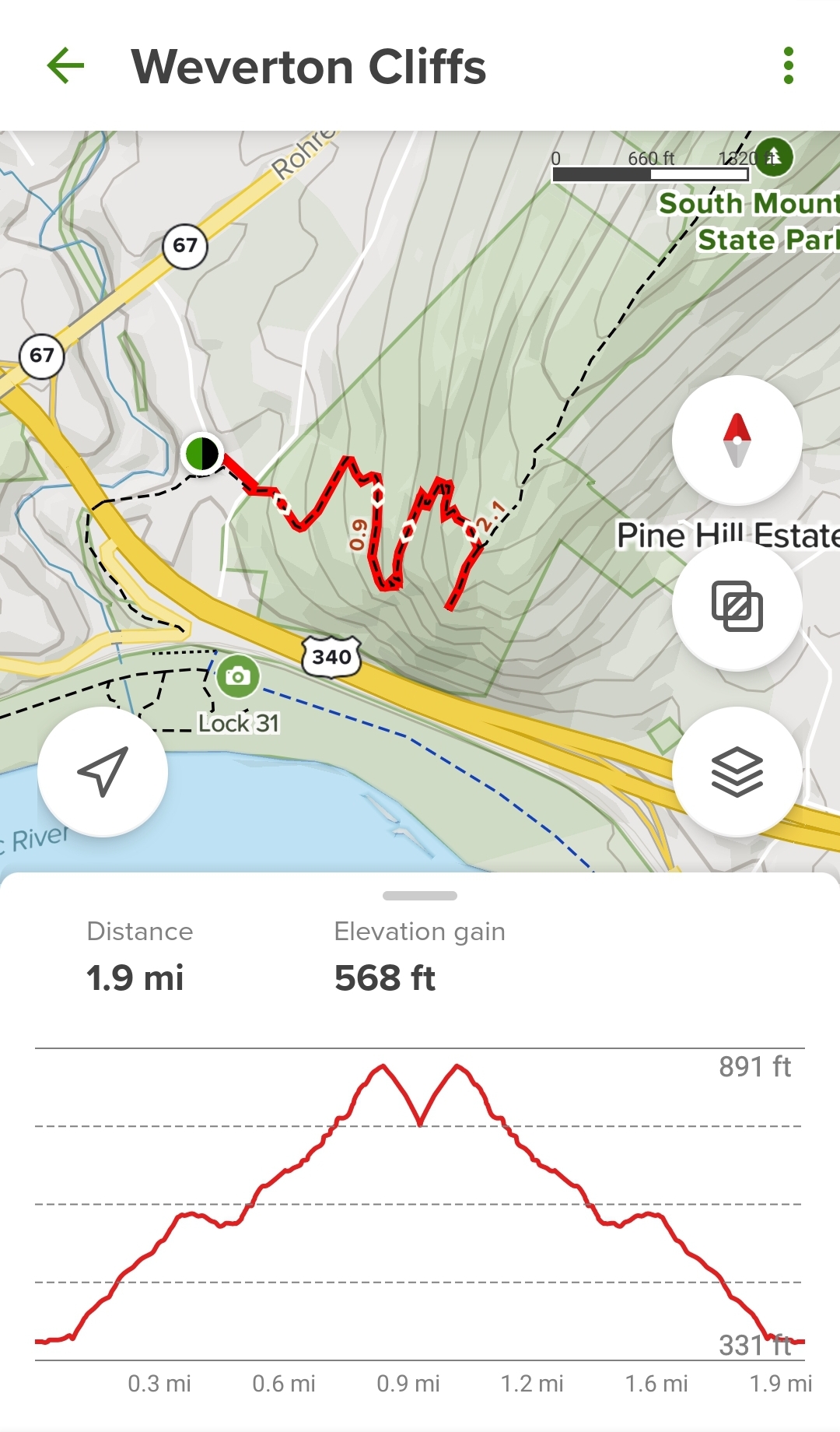  워싱턴 근교 메릴랜드와 웨스트 버지니아 사이에 위치한 Weverton Cliffs
