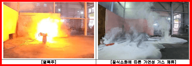 전기차 화재 열폭주 모습과 가연성 가스