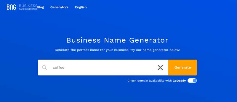 Business Name Generator 홈페이지