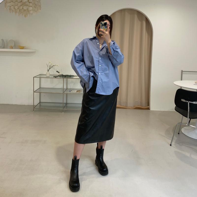 빅사이즈 뒷밴딩 레더스커트 L,XL