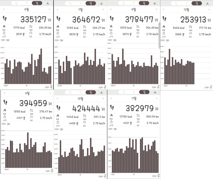 6월 부터 현재 12월 까지 10,000보씩 채우고 있다.