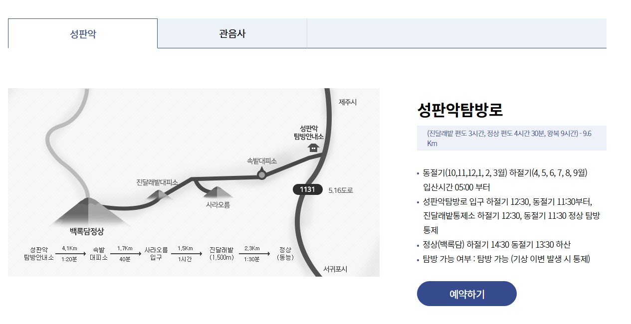 한라산탐방로 예약시스템 
