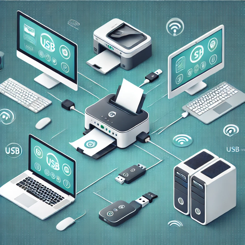 프린터를 두 대의 컴퓨터에서 공유하는 방법 (USB 공유기 활용)