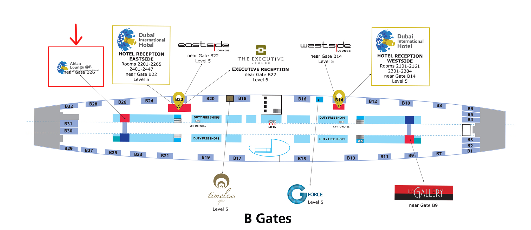 두바이 공항 B gates 지도