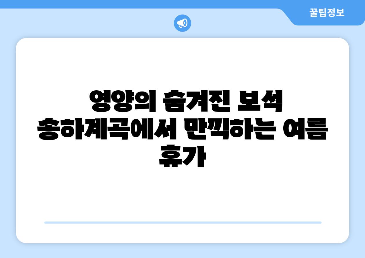  영양의 숨겨진 보석 송하계곡에서 만끽하는 여름 휴가