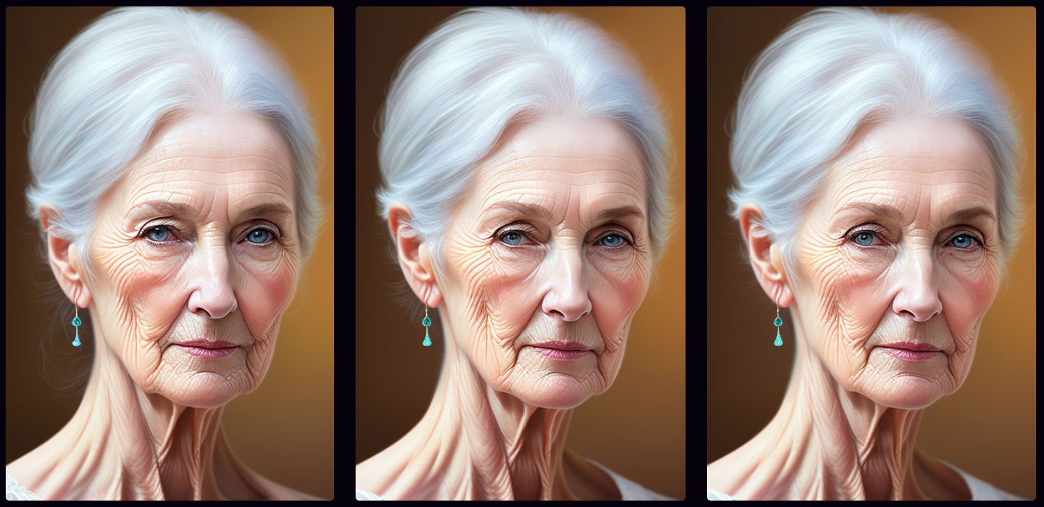 Images of a woman aging from 70 to 68