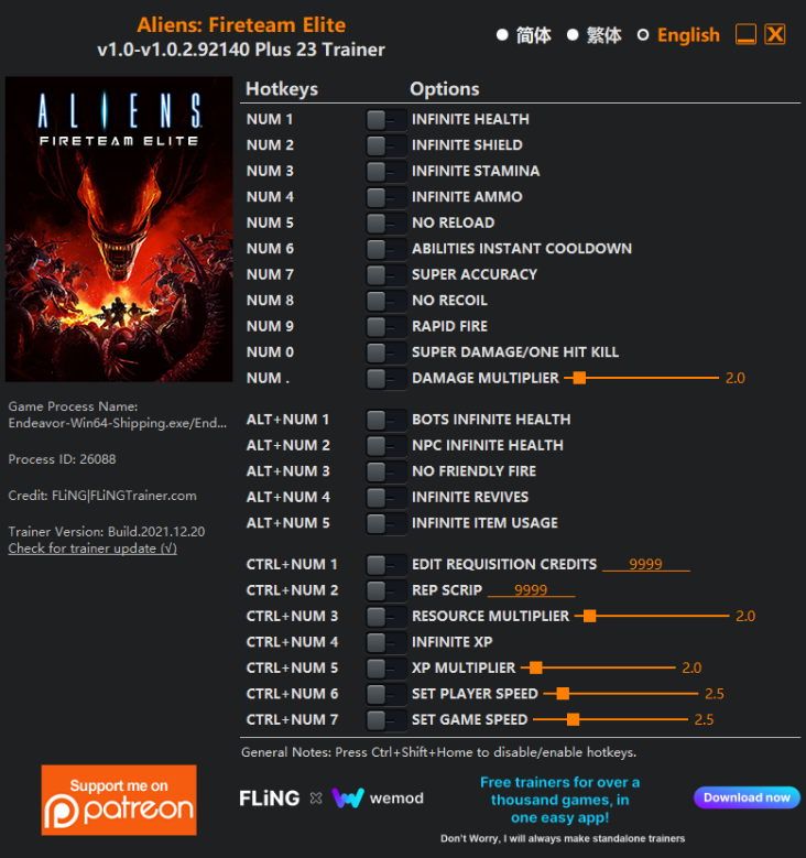  [트레이너] 한글판 에이리언 파이어팀 엘리트 최신 영문판 Aliens Fireteam Elite v1.0-v1.0.2.92140 Plus 23 Trainer