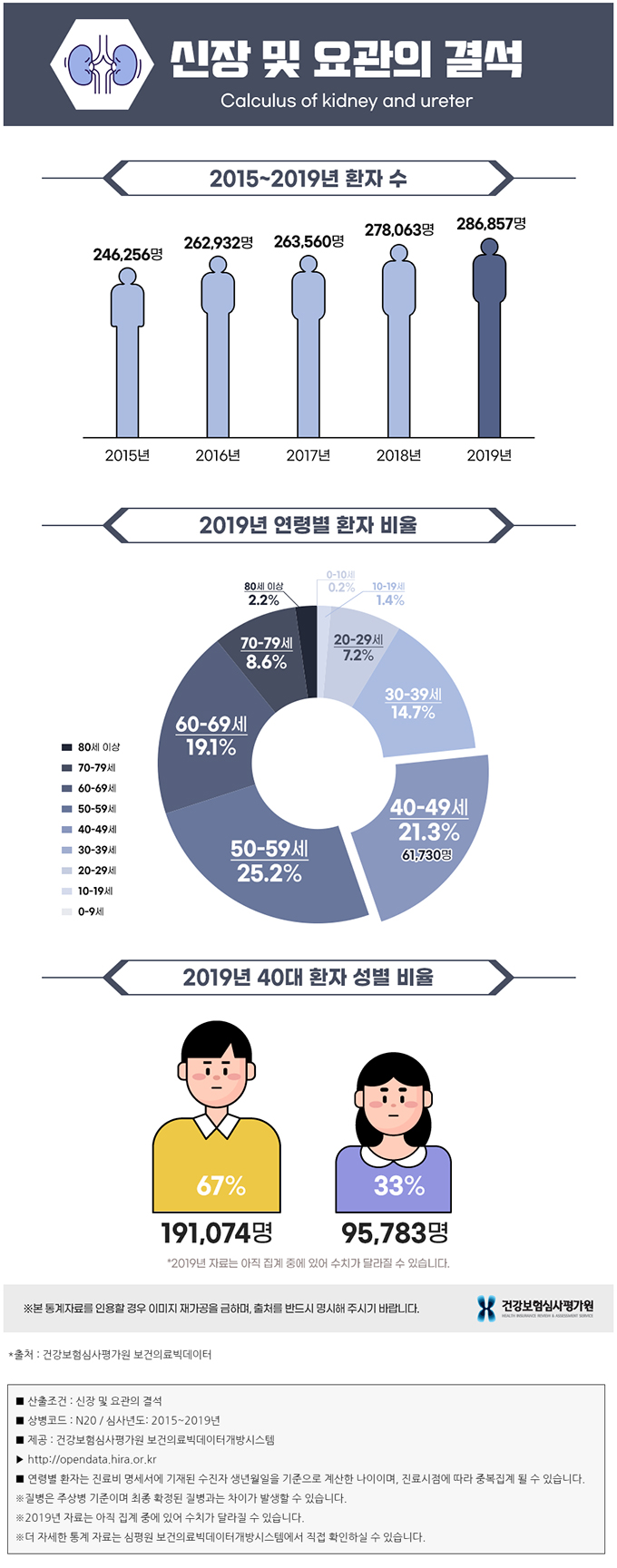  신장 및 요관의 결석 발생 현황과 증상, 치료법