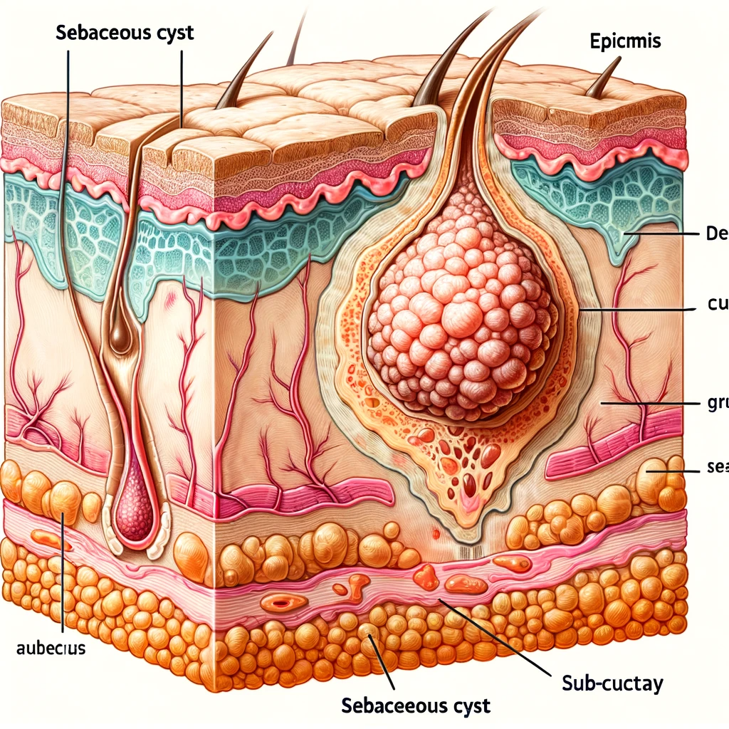 피지낭종 원인을 설명하는 피부단면도