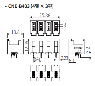 CNE 소켓 4열X3 핀의 경우 도면 표시