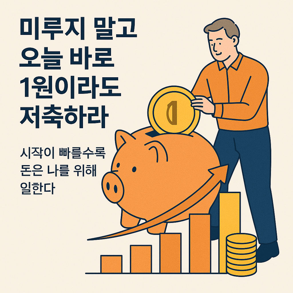 미루지 말고 오늘 바로 1원이라도 저축하라 시작이 빠를수록 돈은 나를 위해 일한다