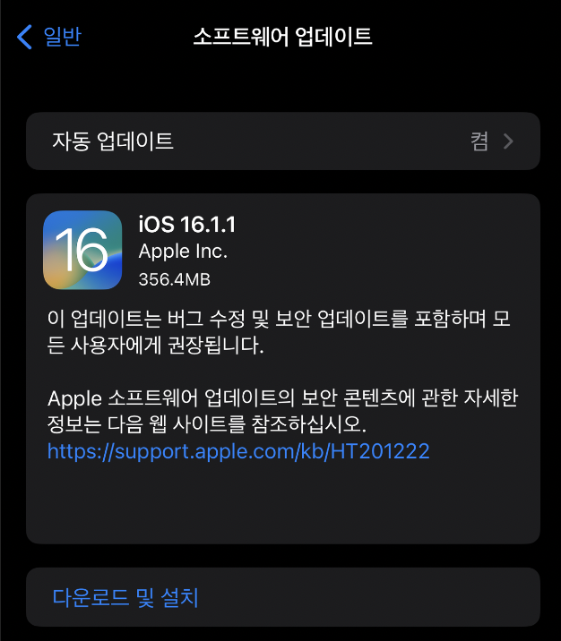 iOS 16.1.1 업데이트