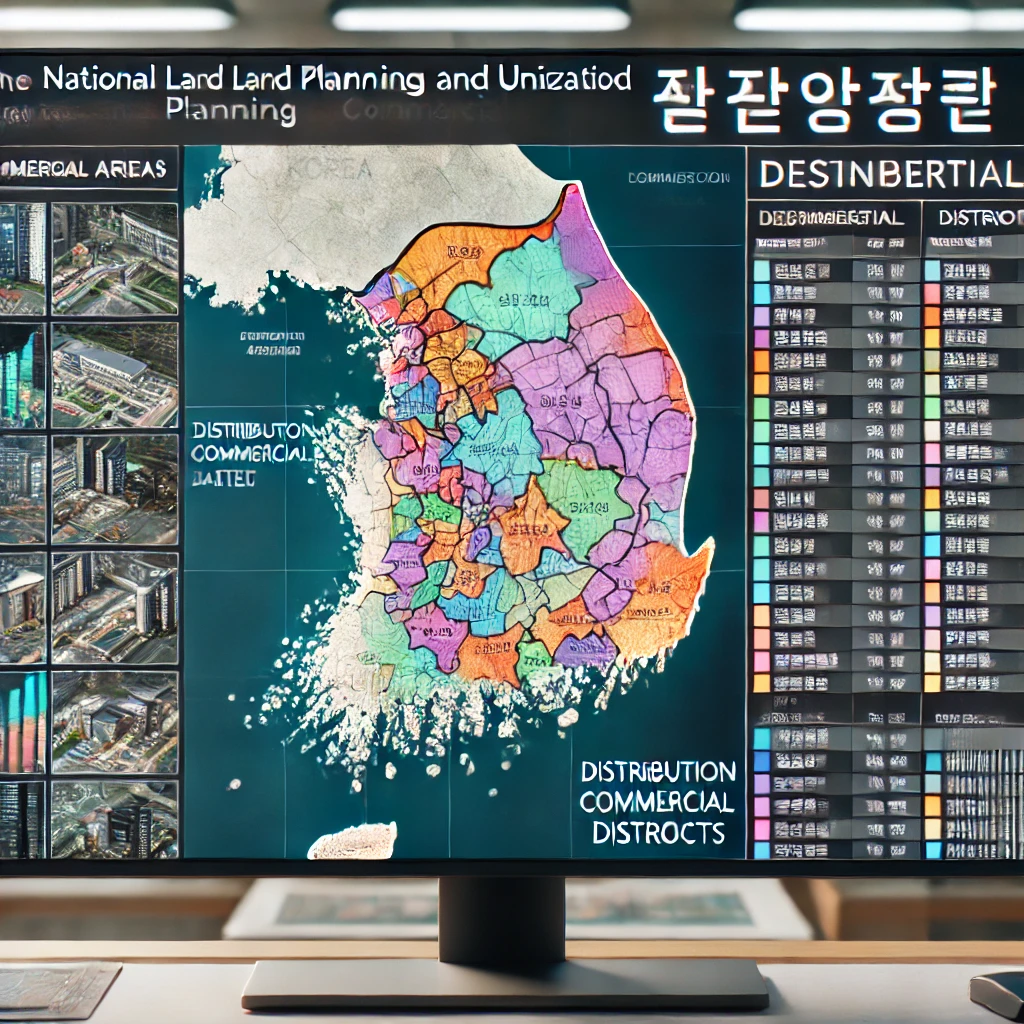 유통상업지역 구역이 표시된 국토계획 법령 기반의 한국 도시계획 지도