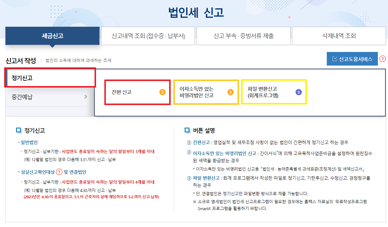  [법인세 신고 및 납부 방법] ; 대상자, 대상소득, 제출서류