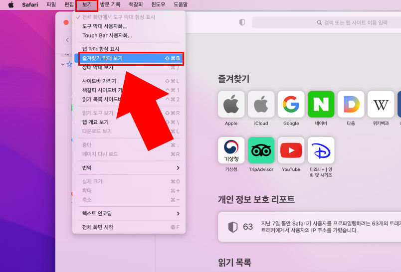 사파리 즐겨찾기 바 표시