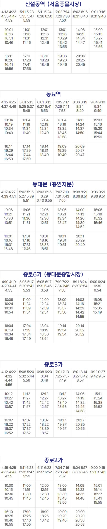 6002번 공항버스 동대문 동묘 신설동역 시간표