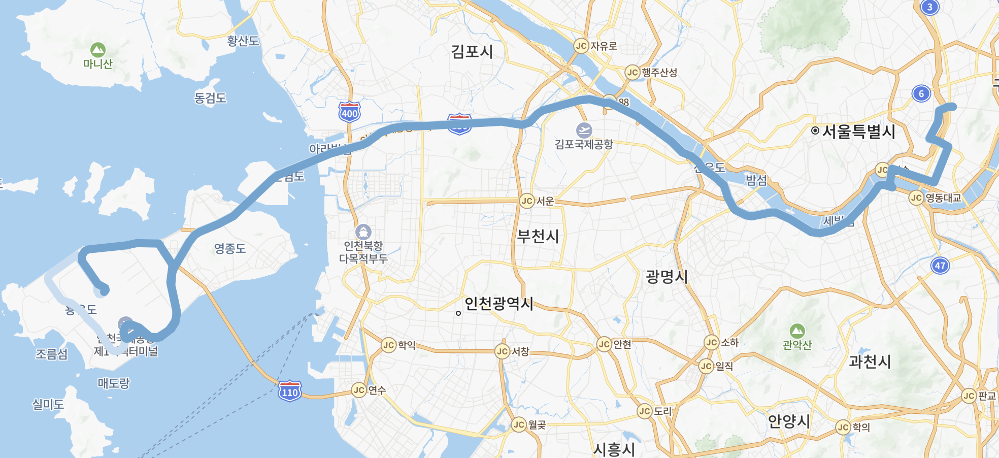 6003 공항버스 노선지도