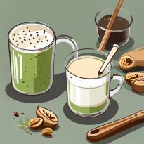 녹차 두유 2잔이 컵에 담겨 있다.