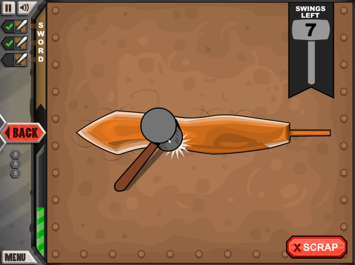 잭스미스-플래시게임-플레이-칼을-더-단단하게-만들기-위해-망치로-두들기는-화면