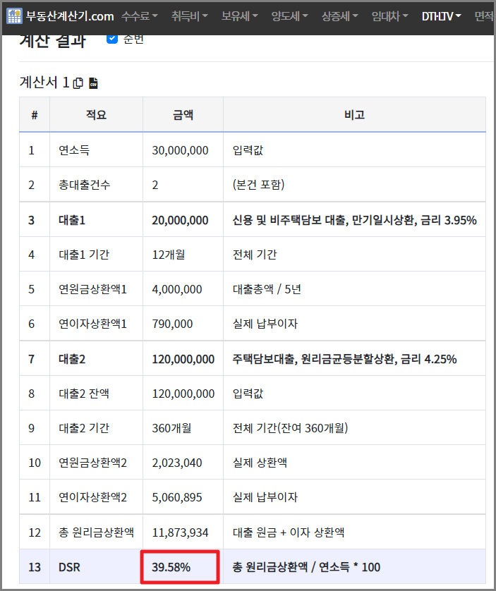 DSR 계산기 사용법
