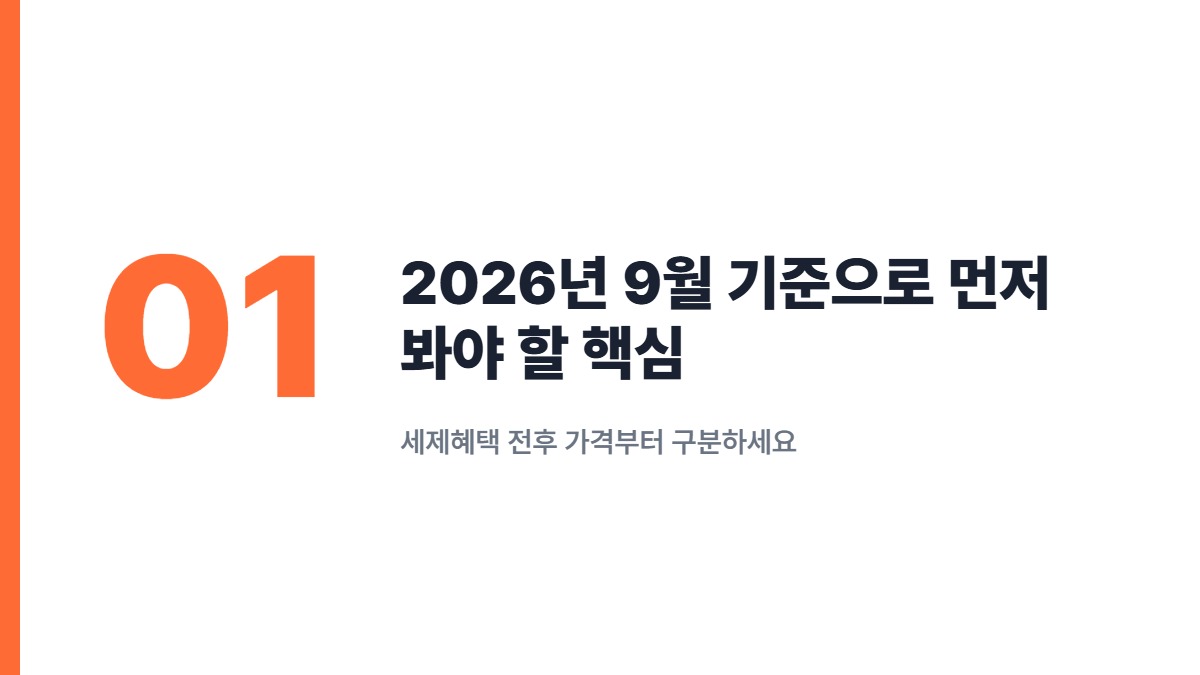 2026년 9월 기준으로 먼저 봐야 할 핵심 — 세제혜택 전후 가격부터 구분하세요