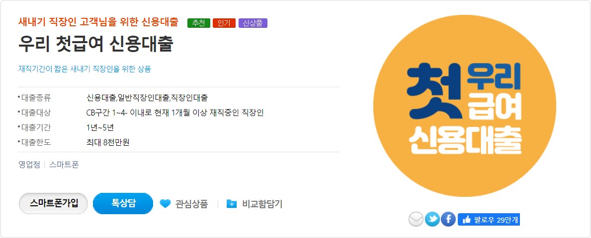 우리 첫급여 신용대출