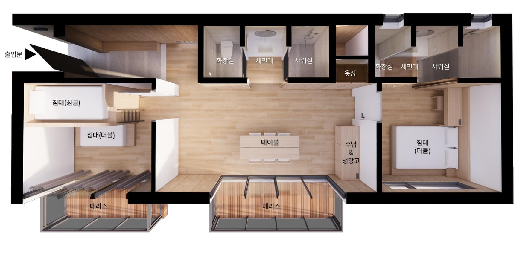 수락휴 객실 6인실 정보, 위치, 도면 (개별동)