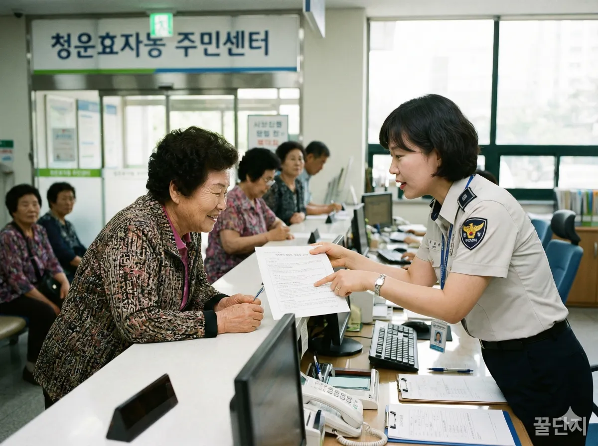 주민센터 창구에서 보조금 상담을 받는 어르신
