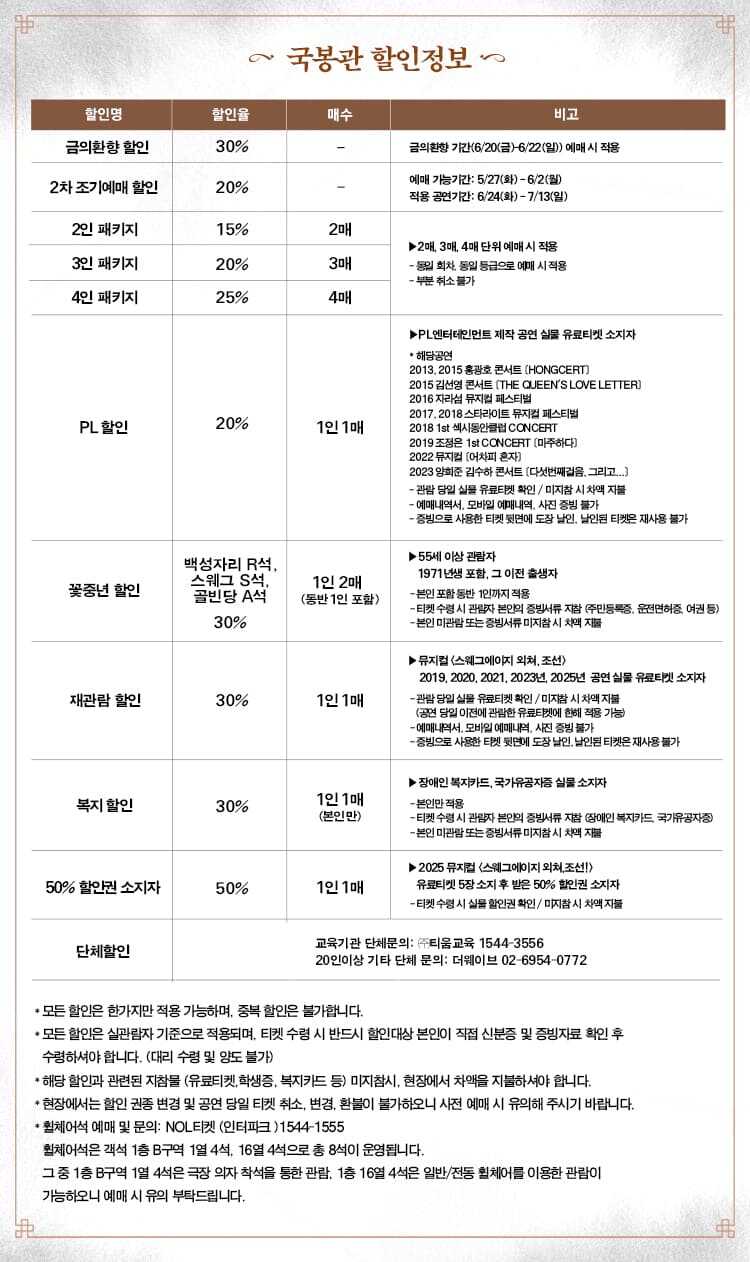 뮤지컬 스웨그에이지 외쳐, 조선! 2025 할인표