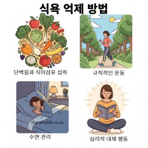 식욕 억제를 돕는 생활 습관 &ndash; 단백질과 식이섬유 섭취, 규칙적인 운동, 충분한 수면, 심리적 대체 행동