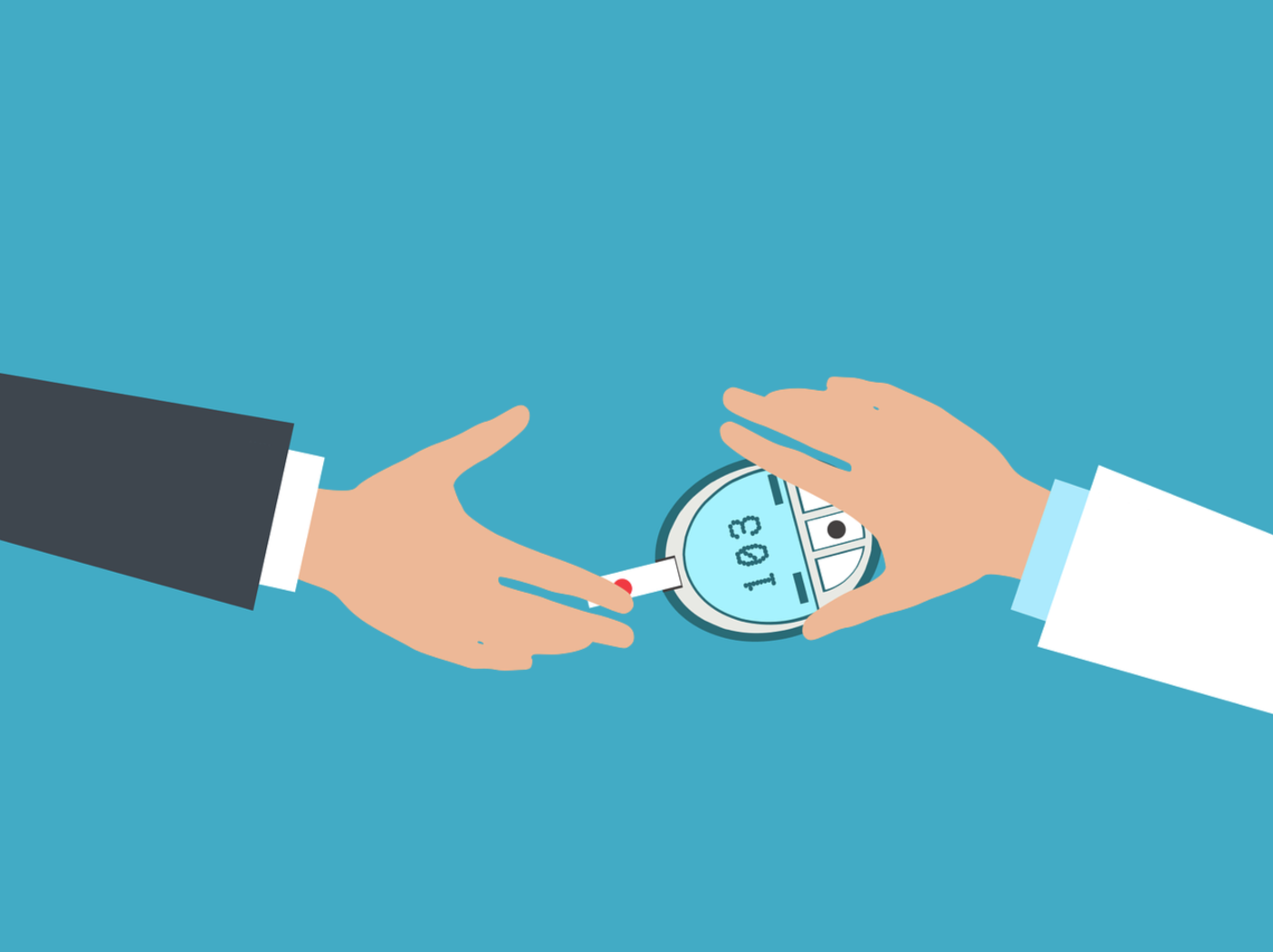 혈당 측정을 통해 몸의 에너지 균형을 확인하는 모습을 표현한 일러스트