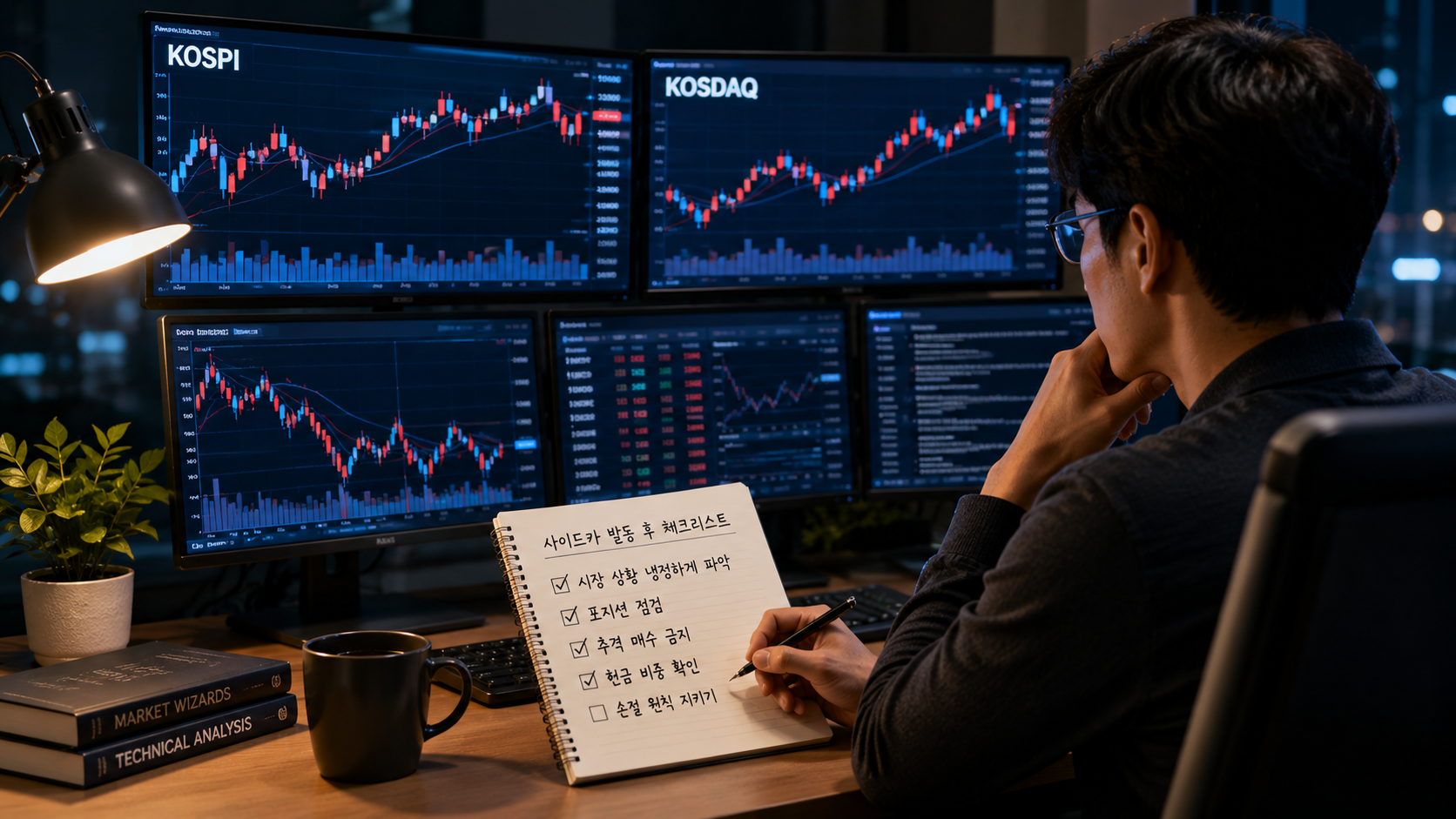 사이드카 발동 직후 투자자가 침착하게 대응하는 모습의 이미지