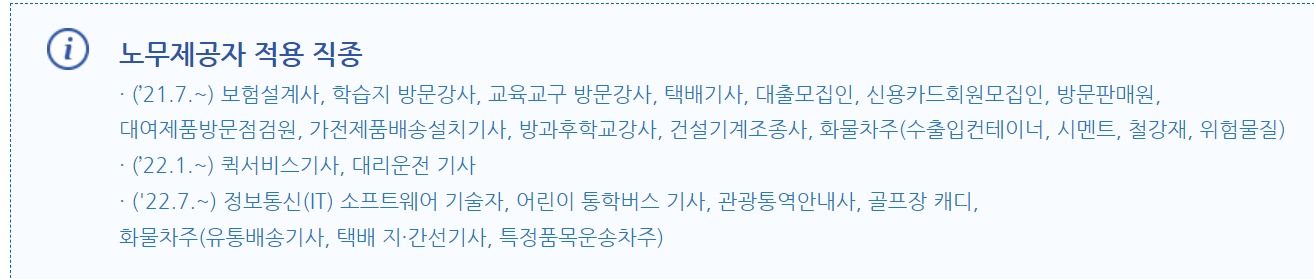 노무제공자 실업급여 적용 직종