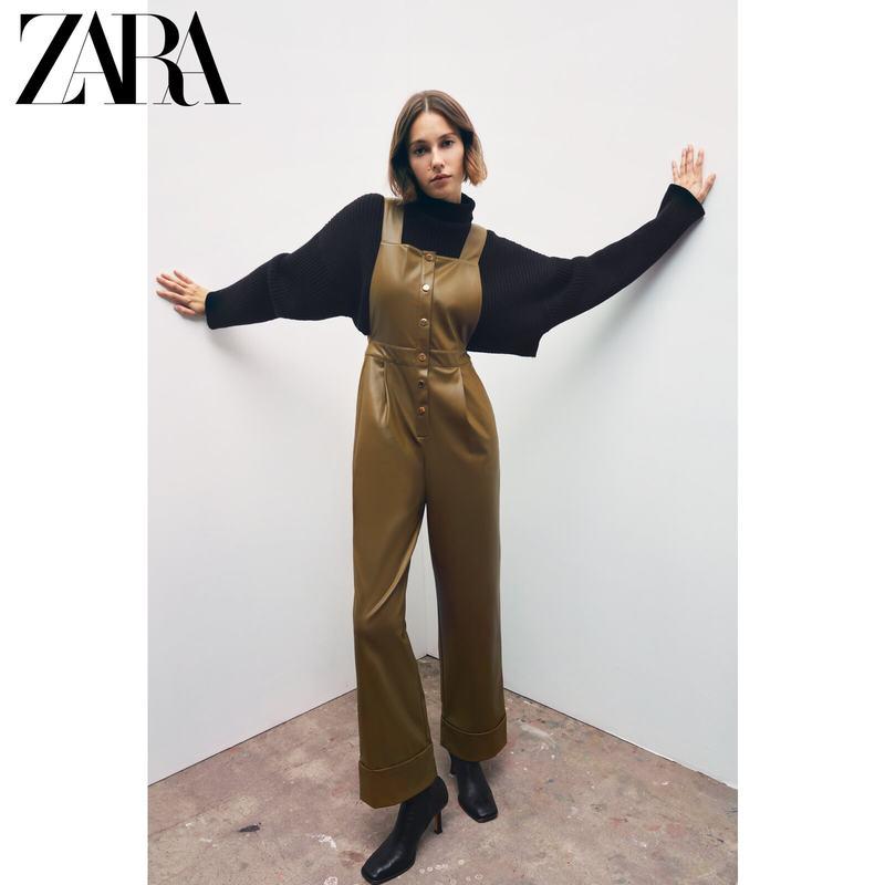 ZARA 자라 점프슈트 롤업 가죽멜빵 가죽점프수트