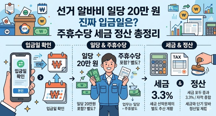 선거 알바비 일당 20만 원 진짜 입금일은? 주휴수당 세금 정산 총정리