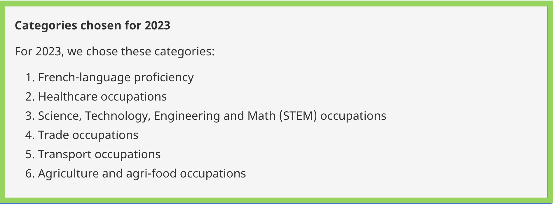 EE 풀에서 우선적으로 뽑는 Category-based selection (2023년) 목록