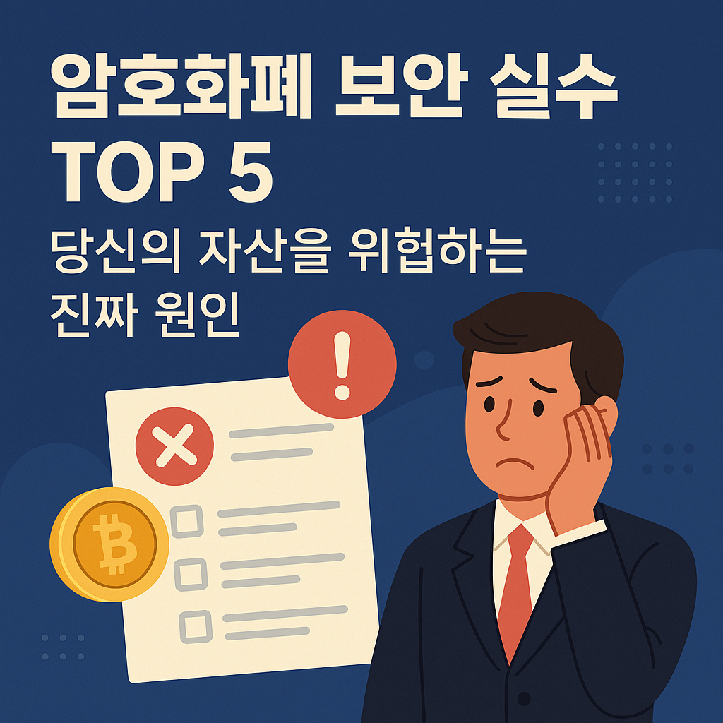 암호화폐 보안 실수와 자산 손실 경고를 주제로 한 시각적 썸네일