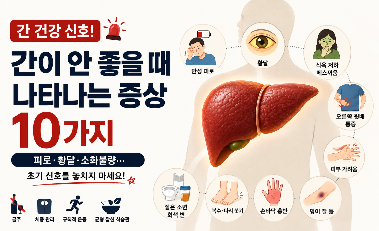 간이 안 좋을 때 나타나는 증상 10가지 대표 이미지
