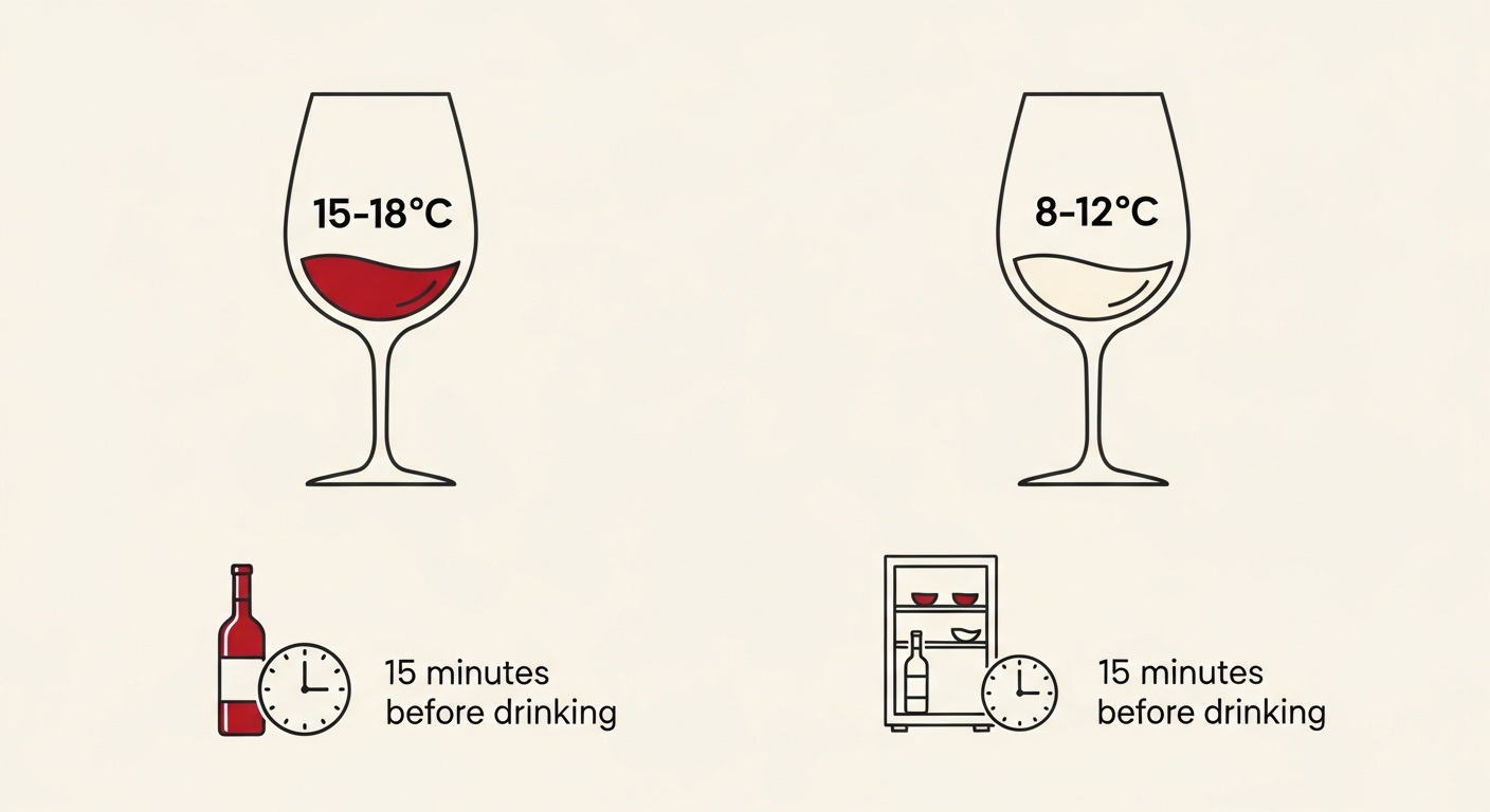 와인 종류별 적정 음용 온도를 나타내는 인포그래픽