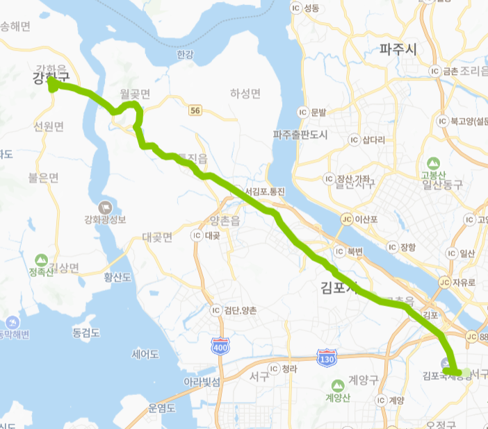 김포-서울-인천-88번-버스-노선-지도