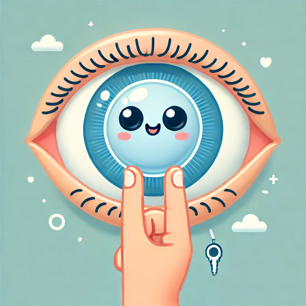 눈동자 안에 인공 렌즈 캐릭터가 웃고 있는 일러스트
