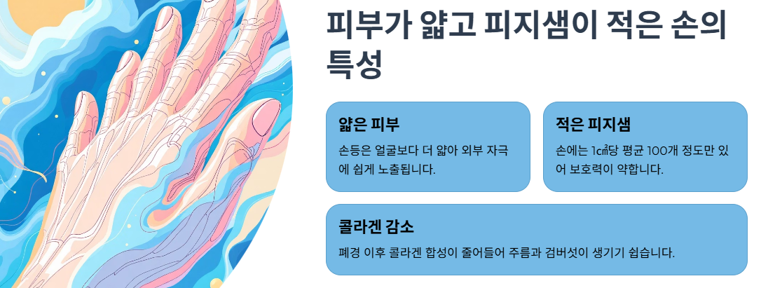 피부가 얇고 피지샘이 적은 손의 특성