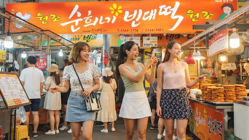 광장 시장을 찾아 구경을 하고 있는 사람들