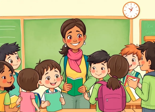 선생님-학생들-새학기-인사