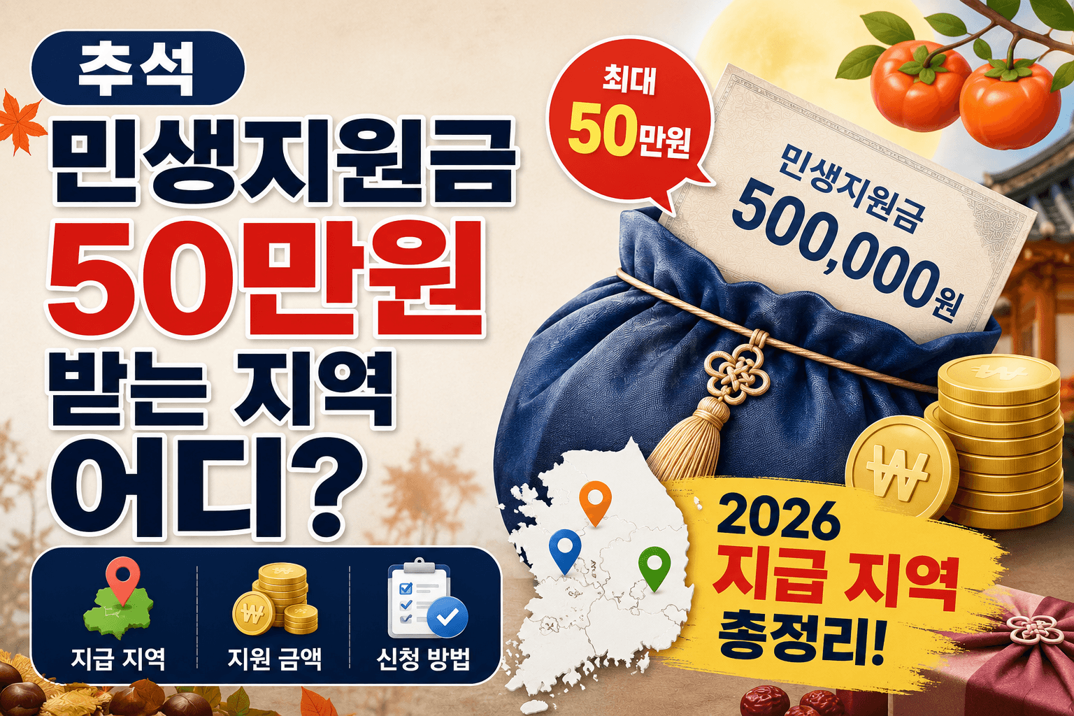 추석 민생지원금 50만원 받는 지역 어디? 2026 지급 지역 총정리